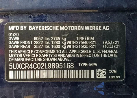2020 BMW X5 Sdrive 40I from USA, damaged, VIN 5UXCR4C02L9B95168